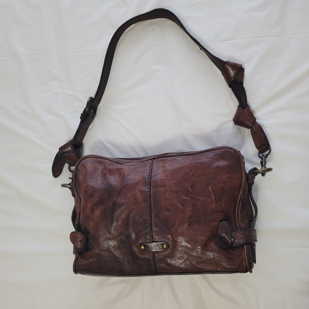 Frye Crossbody Merlot Wine Distressed Leather Purse Shoulder Bag